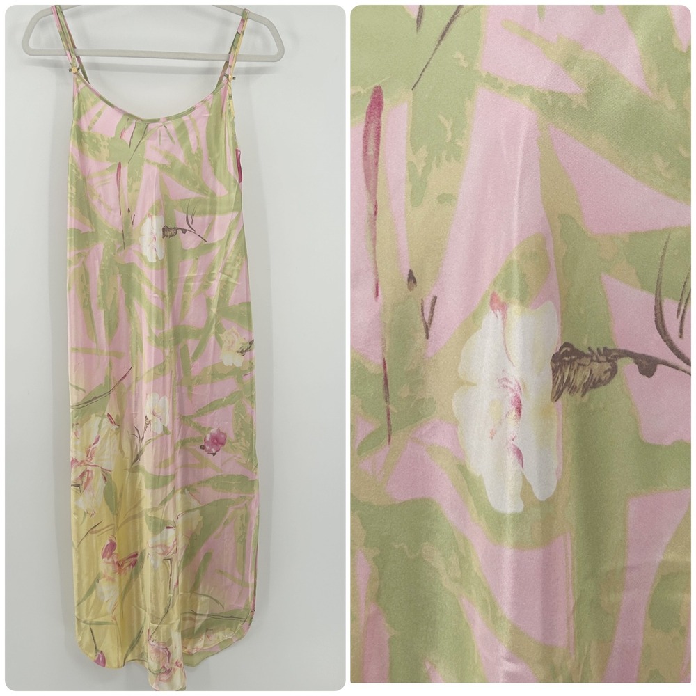 California Dynasty Womens Vintage Y2K 90s Tropical Floral Maxi Slip Dress Size M